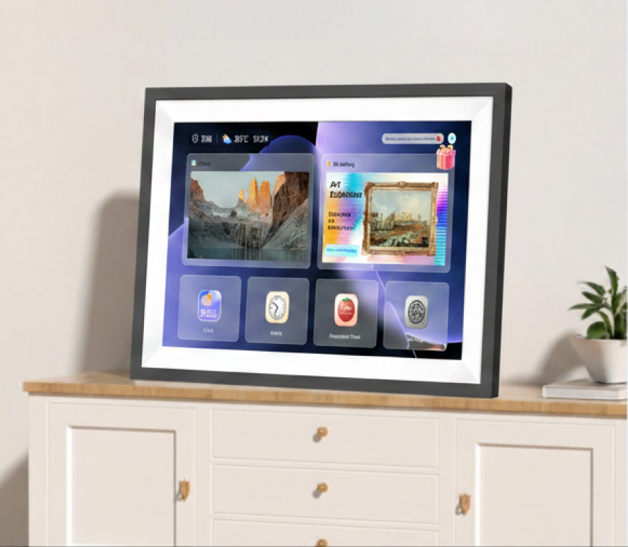 VPhoto app controls mirrored on a digital frame