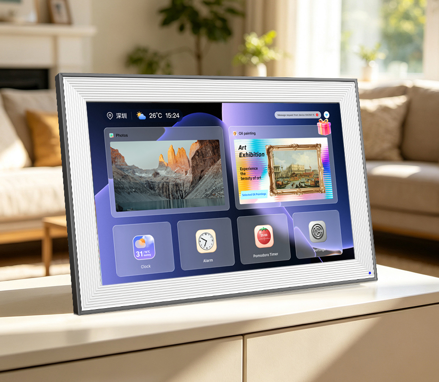 VPhoto app controls mirrored on a digital frame