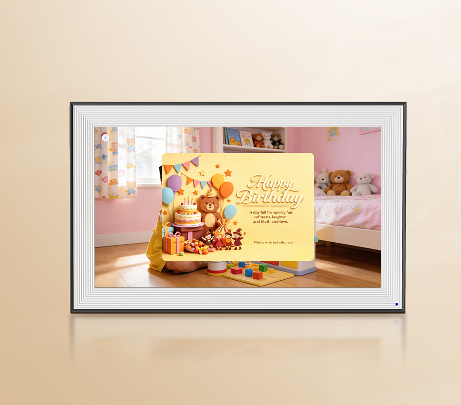 Birthday greeting effect shown on a VPhoto frame