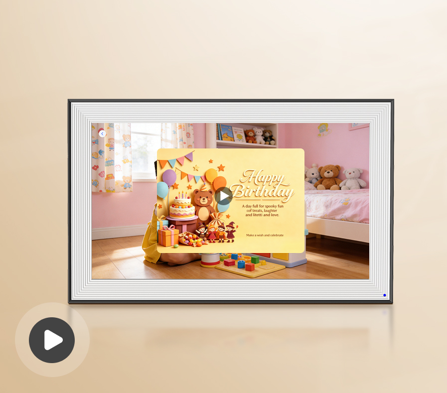 A VPhoto frame displaying a family portrait